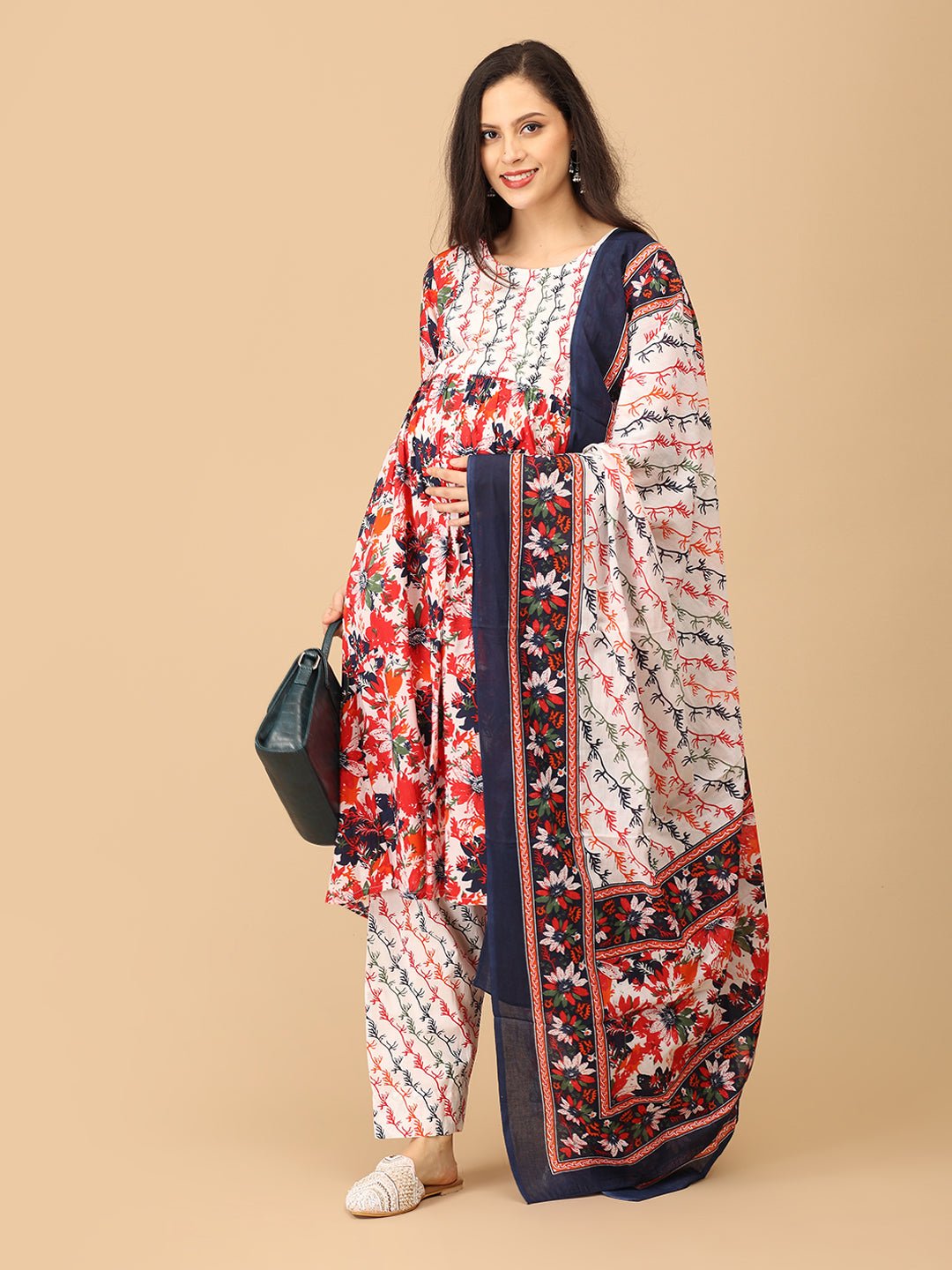 Bloom Popper Maternity and Nursing Kurta Set With Dupatta - MEW - SK - BLMP - S
