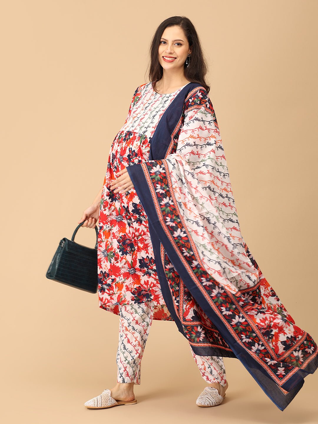 Bloom Popper Maternity and Nursing Kurta Set With Dupatta - MEW - SK - BLMP - S