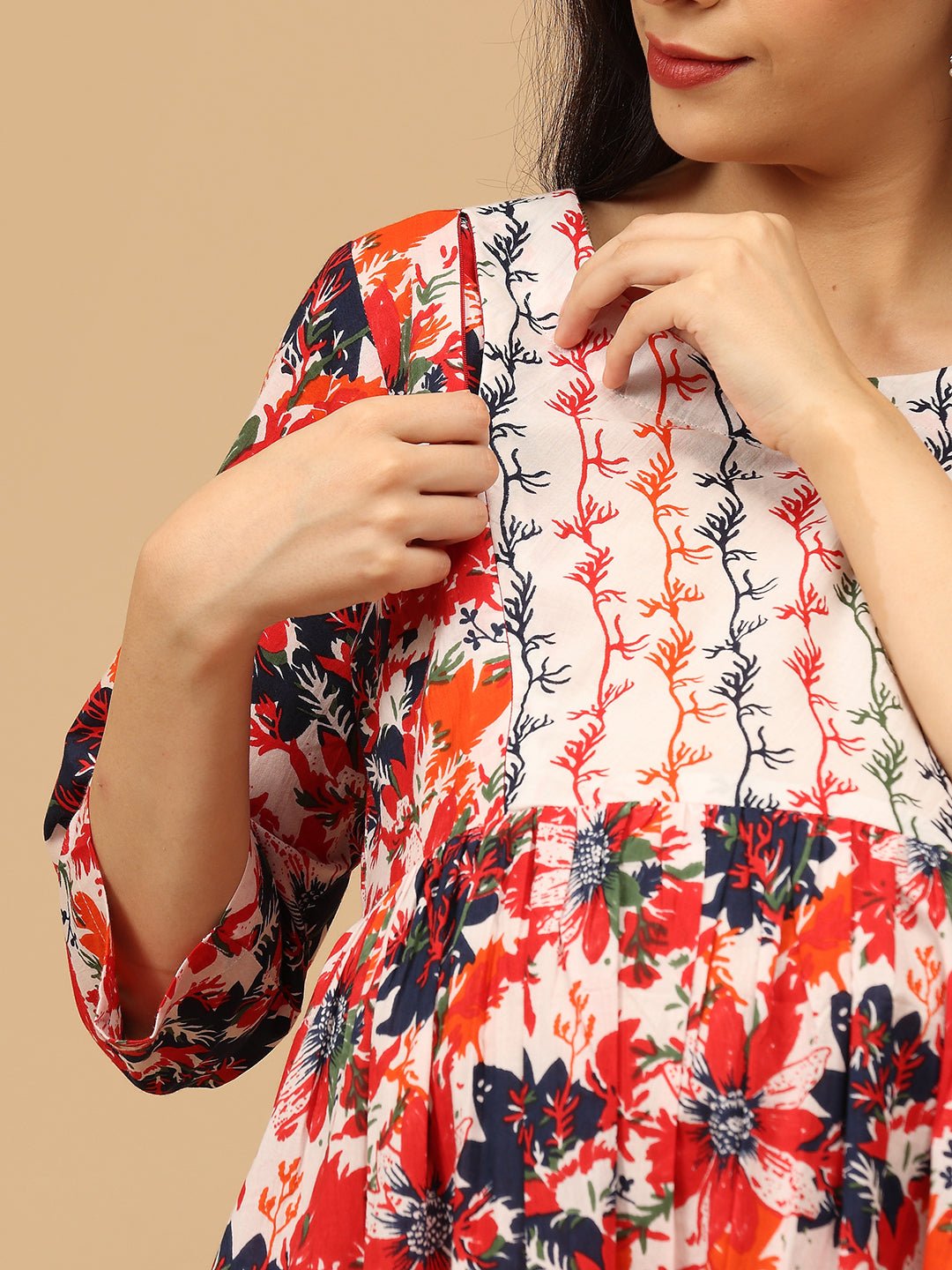 Bloom Popper Maternity and Nursing Kurta Set With Dupatta - MEW - SK - BLMP - S