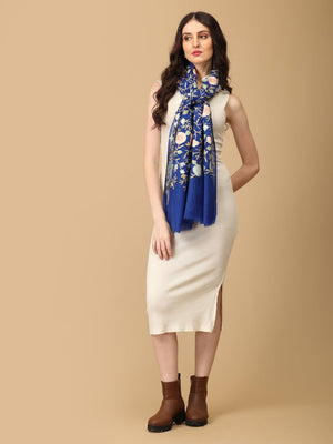 Blooming Azure Fine Wool Embroidered Stoles - WNTSTL - BLMAZR
