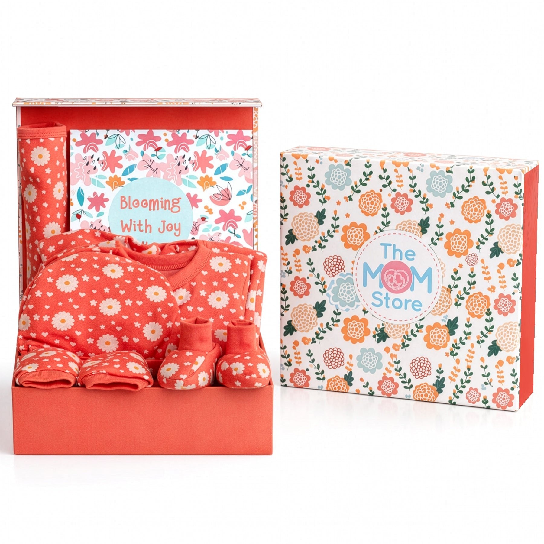 Blossom Bundle 4 PCS New Born Gift Hamper Set - Glitter - Coral Gift Box