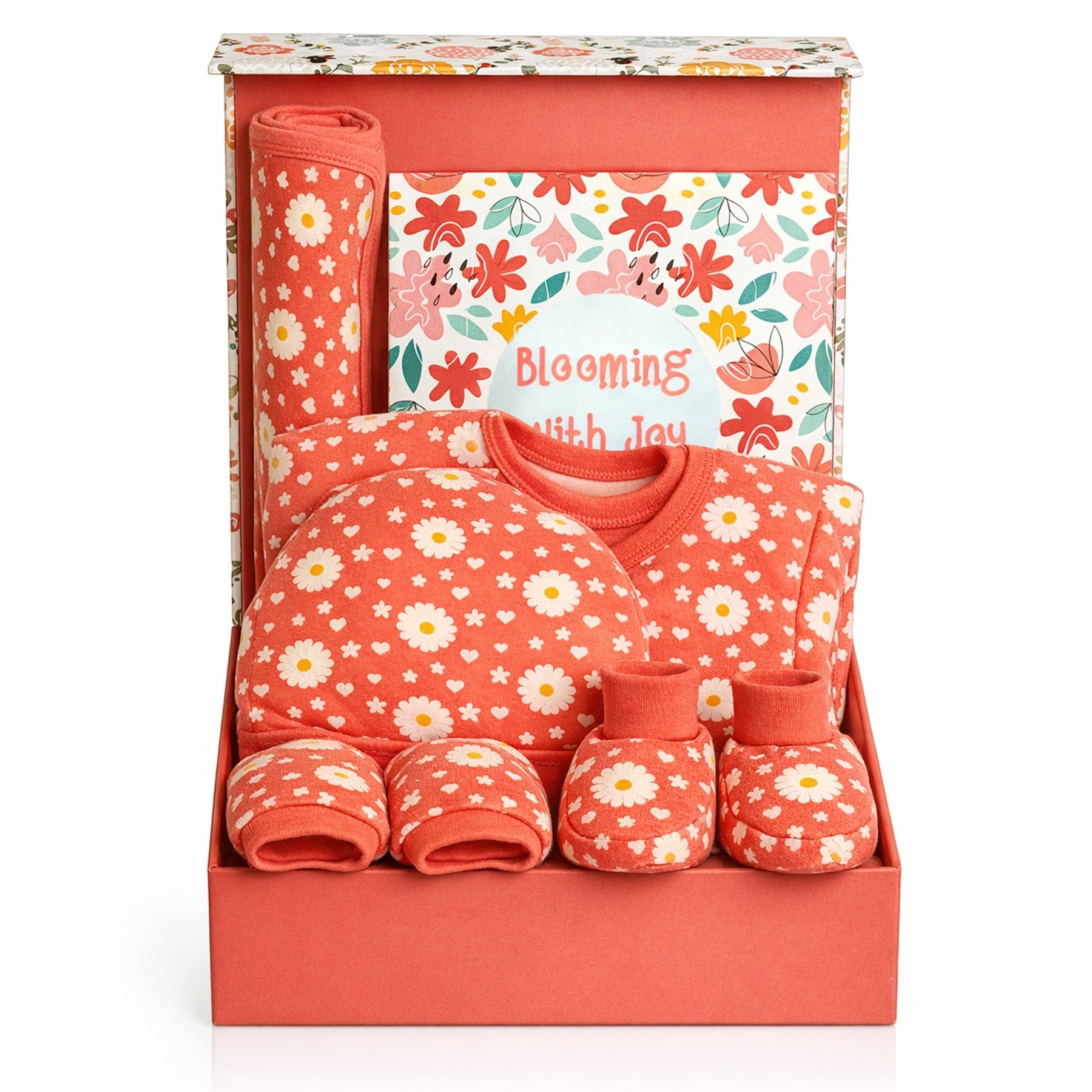 Blossom Bundle 4 PCS New Born Gift Hamper Set - Glitter - Coral Gift Box