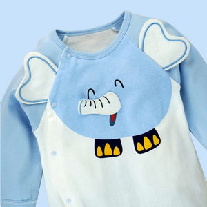 Blue 3D Eared Elephant theme full sleeves jumpsuit Romper for tiny toddlers - 6 - 12 Months Kids Clothing