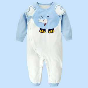 Blue 3D Eared Elephant theme full sleeves jumpsuit Romper for tiny toddlers - 6 - 12 Months Kids Clothing