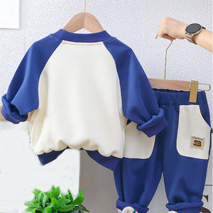 Blue 3D Monkey Face 2Pcs Track Suit Set For Winter And All Season Wear - 1 - 2 Years Kids Clothing