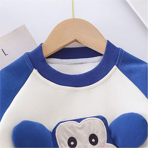 Blue 3D Monkey Face 2Pcs Track Suit Set For Winter And All Season Wear - 1 - 2 Years Kids Clothing