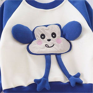 Blue 3D Monkey Face 2Pcs Track Suit Set For Winter And All Season Wear - 1 - 2 Years Kids Clothing