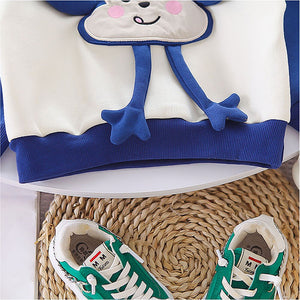 Blue 3D Monkey Face 2Pcs Track Suit Set For Winter And All Season Wear - 1 - 2 Years Kids Clothing