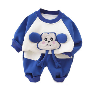 Blue 3D Monkey Face 2Pcs Track Suit Set For Winter And All Season Wear - 1 - 2 Years Kids Clothing