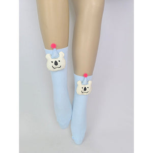Blue 3D Party Hat Teddy Socks for Kids . - Little Surprise BoxBlue 3D Party Hat Teddy Socks for Kids .