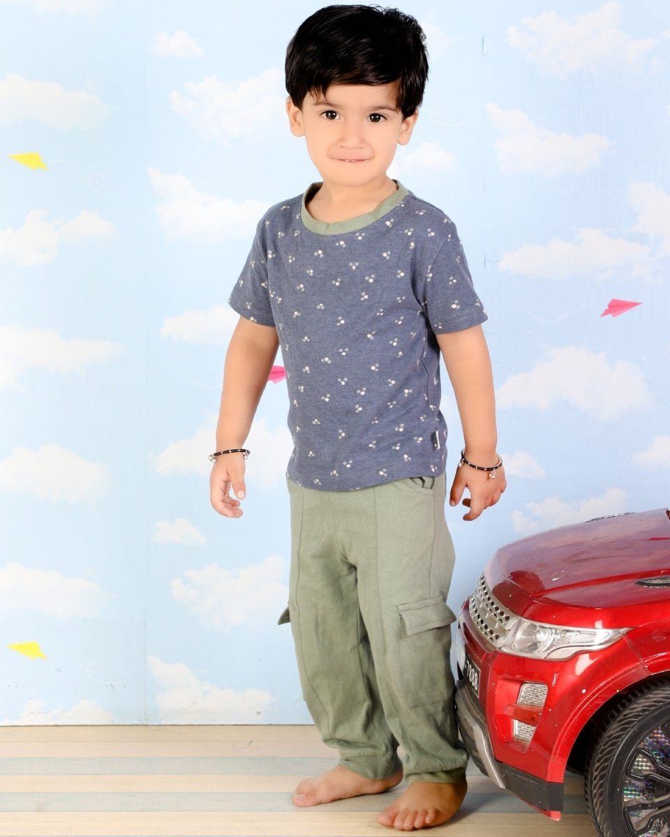 Blue And Olive Boys Tshirt and Cargo Pant Set - KCW-BLOVC-1-2