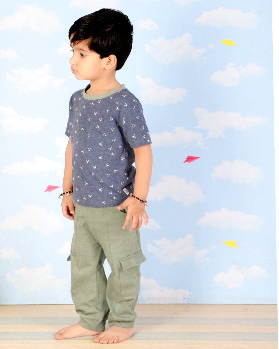 Blue And Olive Boys Tshirt and Cargo Pant Set - KCW-BLOVC-1-2