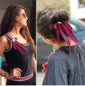 Blue and Red Stripes Two in One Hair Clip and Broach - 