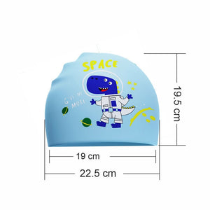 Blue Astro Dino, Silicone Kids Swim Cap, 4 years - 10 years - 4 - 10 years Swim