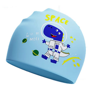 Blue Astro Dino, Silicone Kids Swim Cap, 4 years - 10 years - 4 - 10 years Swim