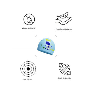Blue Astro Dino, Silicone Kids Swim Cap, 4 years - 10 years - 4 - 10 years Swim