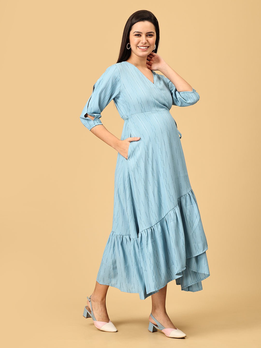 Blue Belle Maternity Wrap Dress - DRS - SK - BLBLY - S