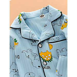 Blue Black Line Dino soft cotton Kids nightsuit - 1 - 2 Years Nightsuits