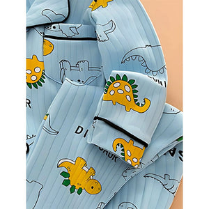Blue Black Line Dino soft cotton Kids nightsuit - 1 - 2 Years Nightsuits