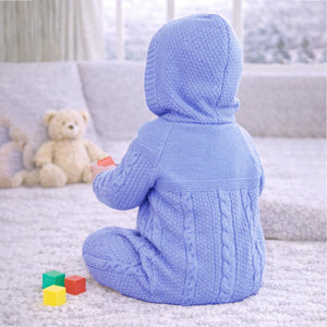 Blue Bow Patterned knit Full Sleeves Jumpsuit Hoodie Romper for Tiny Toddlers - 3 - 6 Months Winter Wear