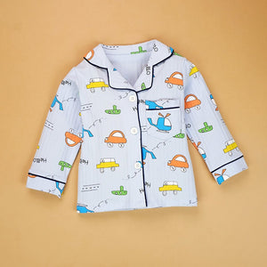 Blue Car & Plane print soft cotton Kids nightsuit - 1 - 2 Years Nightsuits