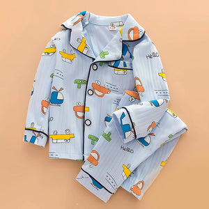 Blue Car & Plane print soft cotton Kids nightsuit - 1 - 2 Years Nightsuits