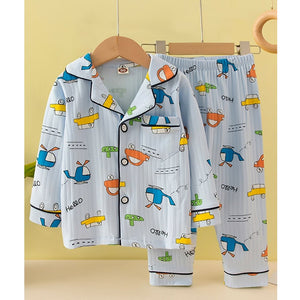 Blue Car & Plane print soft cotton Kids nightsuit - 1 - 2 Years Nightsuits
