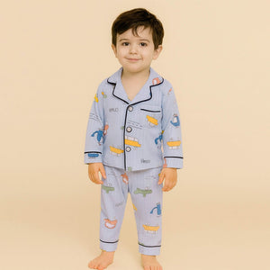 Blue Car & Plane print soft cotton Kids nightsuit - 1 - 2 Years Nightsuits