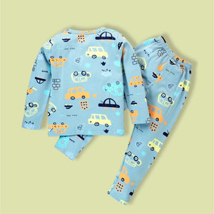 Blue Car Print/Orange/Yellow/Black Full sleeves tops & pants set Unisex Kids Wear - 18 - 24 months Kids Clothing