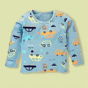 Blue Car Print/Orange/Yellow/Black Full sleeves tops & pants set Unisex Kids Wear - 18 - 24 months Kids Clothing