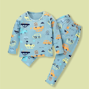Blue Car Print/Orange/Yellow/Black Full sleeves tops & pants set Unisex Kids Wear - 18 - 24 months Kids Clothing