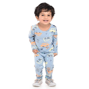 Blue Car Print/Orange/Yellow/Black Full sleeves tops & pants set Unisex Kids Wear - 18 - 24 months Kids Clothing