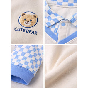 Blue Checks Collar, Full Sleeves Jumpsuit Romper for Tiny Toddlers - 6 - 12 Months Kids Clothing