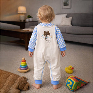 Blue Checks Collar, Full Sleeves Jumpsuit Romper for Tiny Toddlers - 6 - 12 Months Kids Clothing