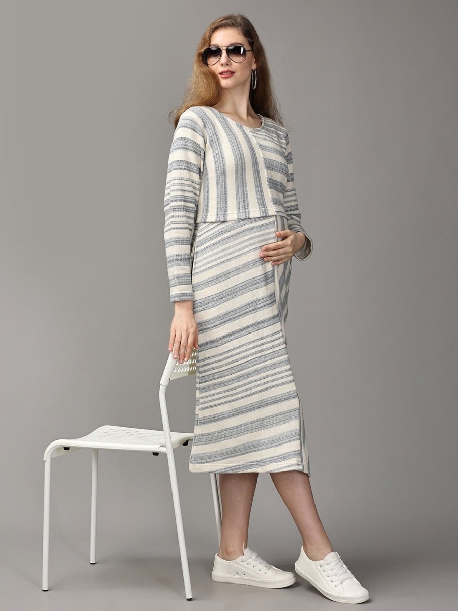 Blue Cheese Maternity and Nursing Dress with Shrug - MWW-SD-BSTNS-S