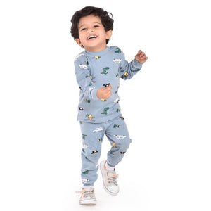 Blue Crocodile, Car, Windmill Full sleeves tops & pants set Unisex Kids Wear - Little Surprise BoxBlue Crocodile, Car, Windmill Full sleeves tops & pants set Unisex Kids Wear