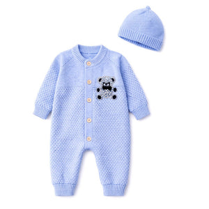Blue Diamond Teddy Full Sleeves Jumpsuit Winter Romper with Cap for Tiny Toddlers - 3 - 6 Months Winter Wear