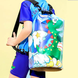 Blue Dino Big Size Clip on & Backpack style Waterproof Swimming Bag/ Beach Bag - Swim