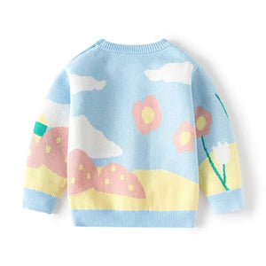 Blue Flower Bloom theme Warmer Cardigan & Christmas Sweater for toddlers & Kids - Little Surprise BoxBlue Flower Bloom theme Warmer Cardigan & Christmas Sweater for toddlers & Kids