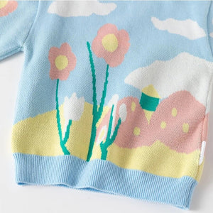 Blue Flower Bloom theme Warmer Cardigan & Christmas Sweater for toddlers & Kids - Little Surprise BoxBlue Flower Bloom theme Warmer Cardigan & Christmas Sweater for toddlers & Kids