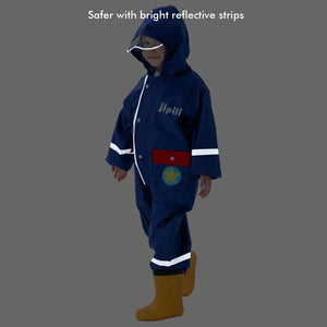 Blue Fly High Airplane Theme All Over Jumpsuit / Playsuit Raincoat for Kids - Little Surprise BoxBlue Fly High Airplane Theme All Over Jumpsuit / Playsuit Raincoat for Kids