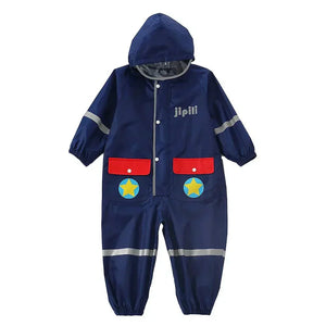 Blue Fly High Airplane Theme All Over Jumpsuit / Playsuit Raincoat for Kids - Little Surprise BoxBlue Fly High Airplane Theme All Over Jumpsuit / Playsuit Raincoat for Kids