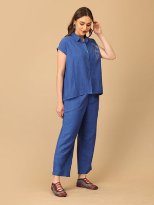 S Blue Fly High Embroidered Women's Co ord Set - Women's Co - ord Set