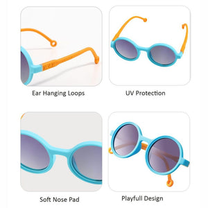 Blue Frame with Orange Arms, Anti Ultraviolet Unisex Sunglasses for Toddlers with Hardcase Storage - 2 - 5 years Swim