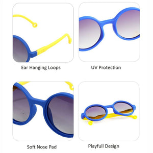 Blue Frame with Yellow Arms, Anti Ultraviolet Unisex Sunglasses for Toddlers with Hardcase Storage - Swim
