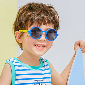 Blue Frame with Yellow Arms, Anti Ultraviolet Unisex Sunglasses for Toddlers with Hardcase Storage - Swim