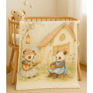 Blue Frock Panda print Super Soft Breathable pure Muslin cotton Blanket for Infants - Bedding