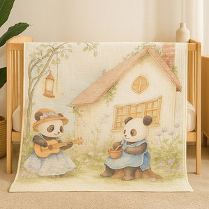 Blue Frock Panda print Super Soft Breathable pure Muslin cotton Blanket for Infants - Bedding