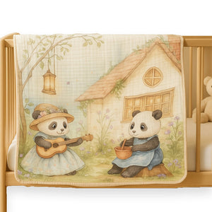 Blue Frock Panda print Super Soft Breathable pure Muslin cotton Blanket for Infants - Bedding