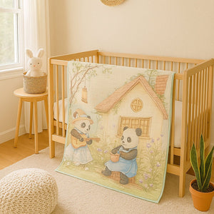 Blue Frock Panda print Super Soft Breathable pure Muslin cotton Blanket for Infants - Bedding